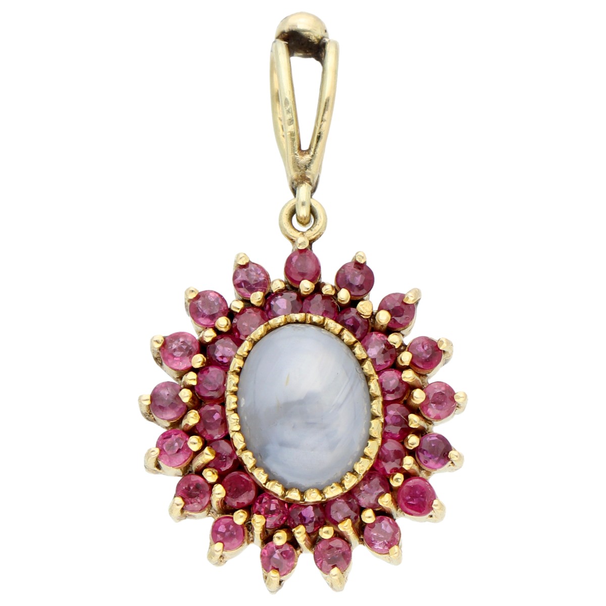 BWG Geelgouden hanger bezet met stersaffier en robijnen