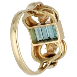 14K Geelgouden vintage ring bezet met toermalijn en diamant
