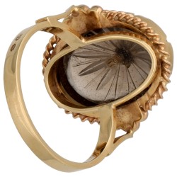 14K Geelgouden ring bezet met roos geslepen diamant en geslepen glas
