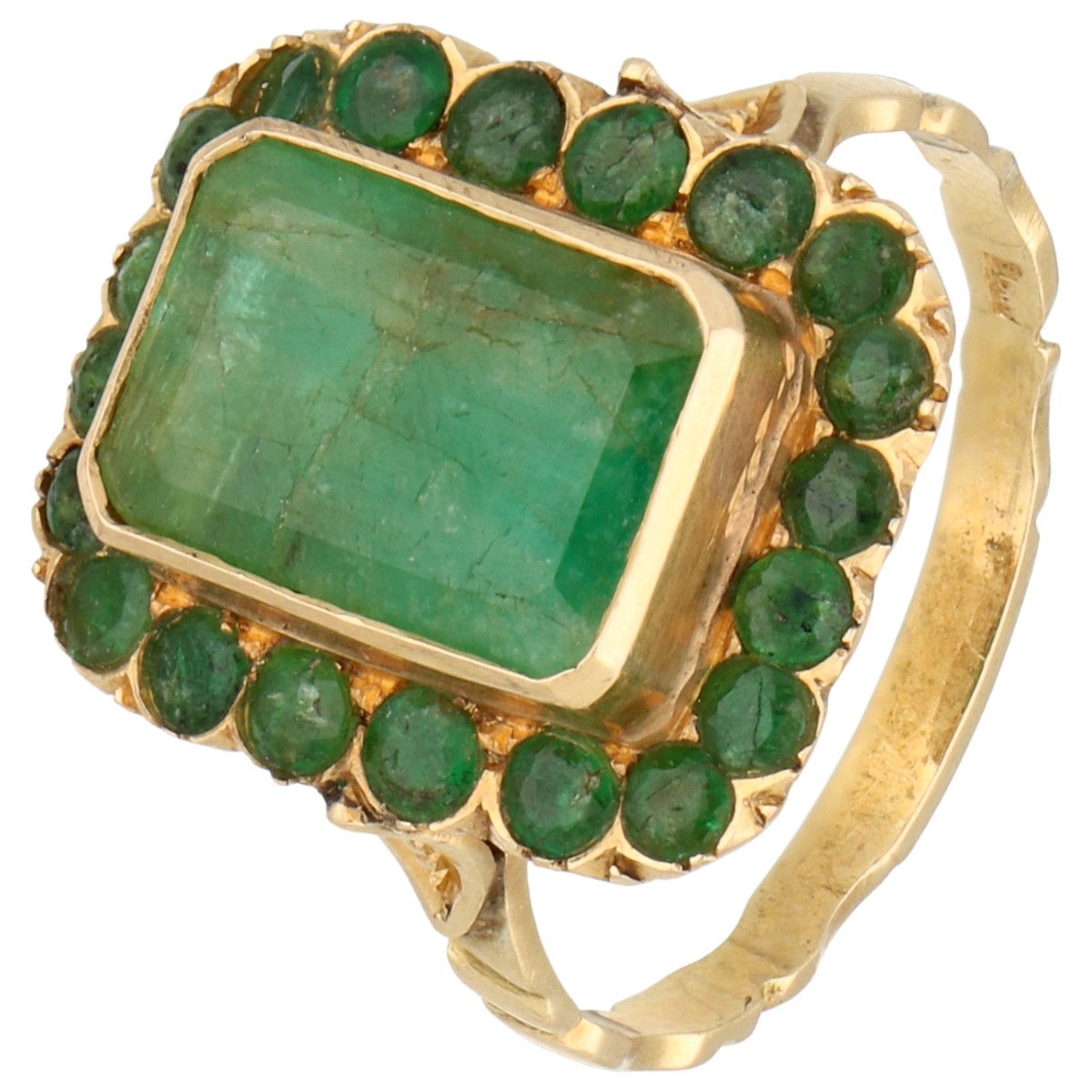14K Geelgouden ring bezet met natuurlijk smaragd