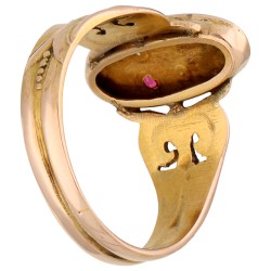 14K Roségouden ring bezet met parel en robijn