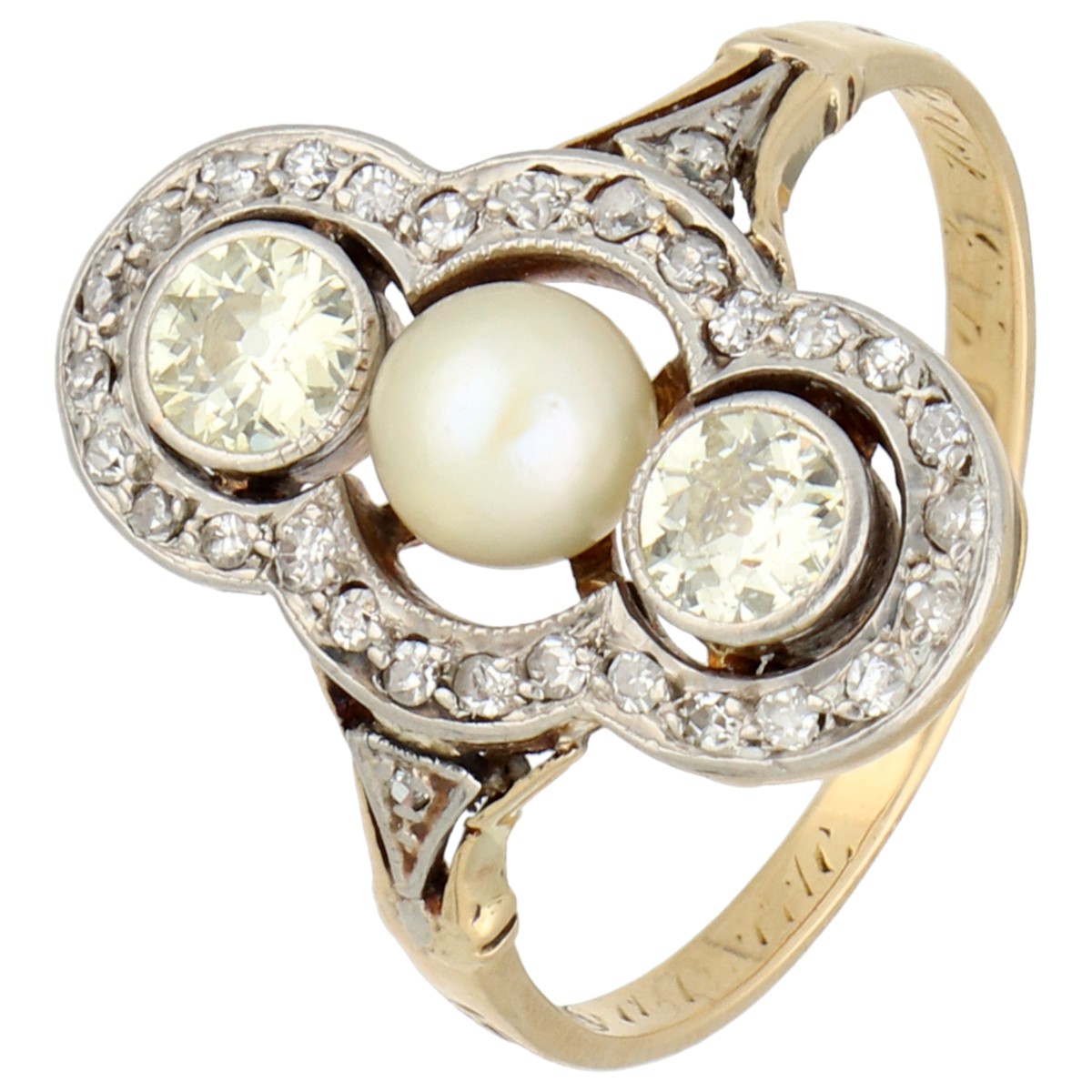 14K Witgouden ring bezet met  diamant en parel