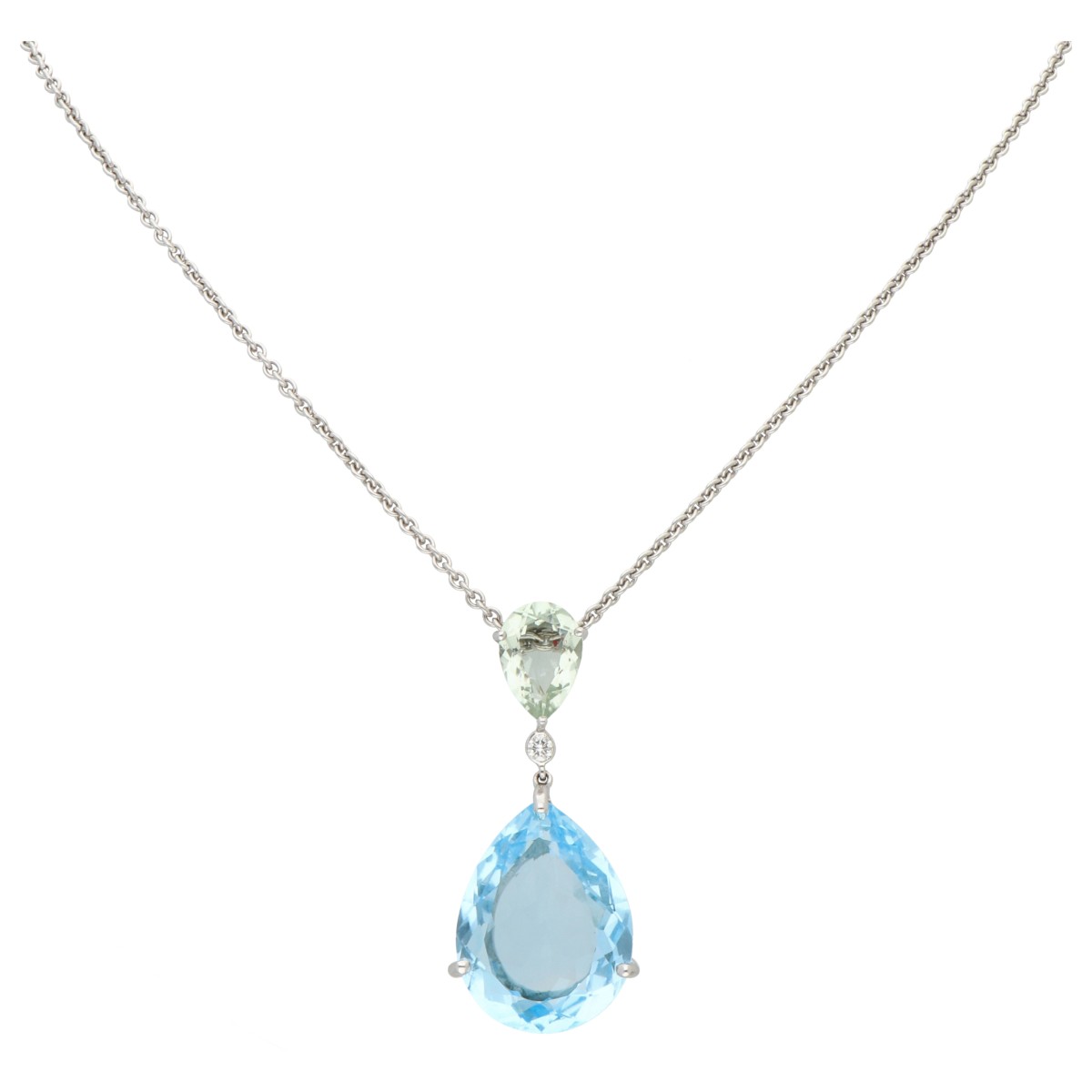 Goudwisselkantoor auction: 18K White gold necklace with pendant set with topaz, prasiolite and diamond