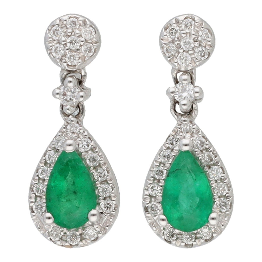 Goudwisselkantoor auction: 18K White gold stud earrings set with emerald and diamond