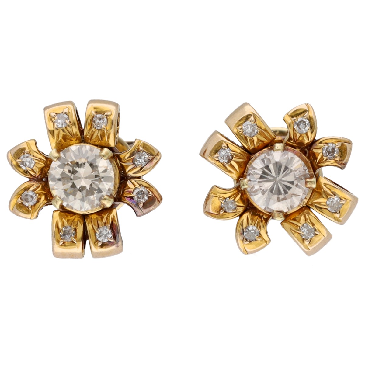 Goudwisselkantoor auction: 14K Yellow gold stud earrings set with approx. 0.68 ct. diamonds
