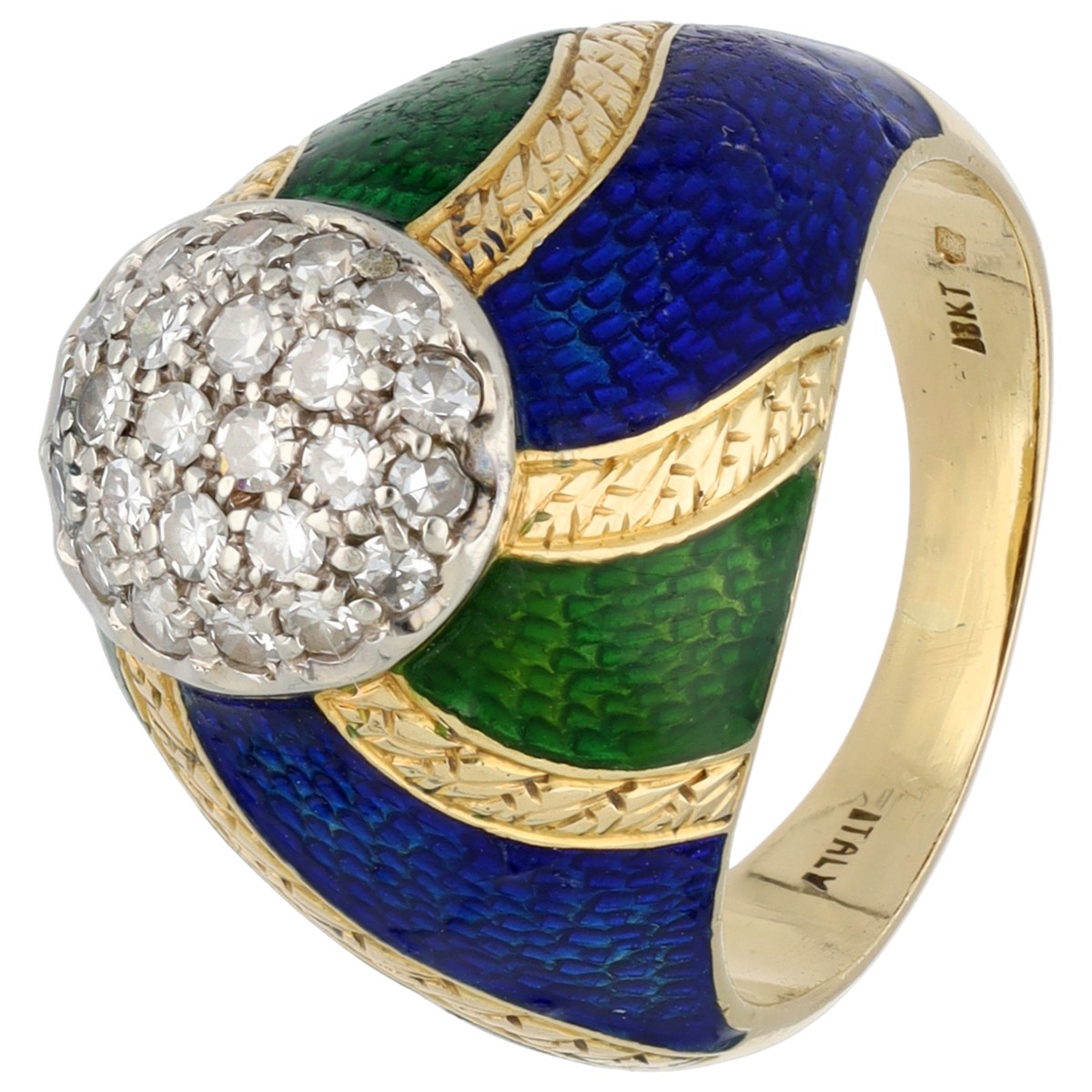 Goudwisselkantoor auction: 18K Yellow gold ring set with approx. 0.25 ct. diamond and enamel