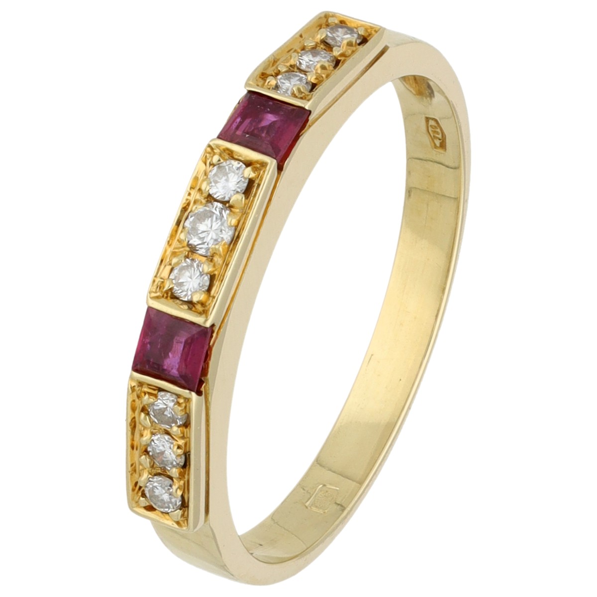Goudwisselkantoor auction: 14K Yellow gold ring set with approx. 0.10 ct. diamond and ruby