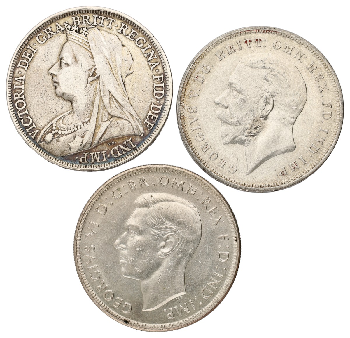 Goudwisselkantoor auction: Great Britain & Australia. Lot (3) Crown. 1900, 1935 & 1937. Average XF