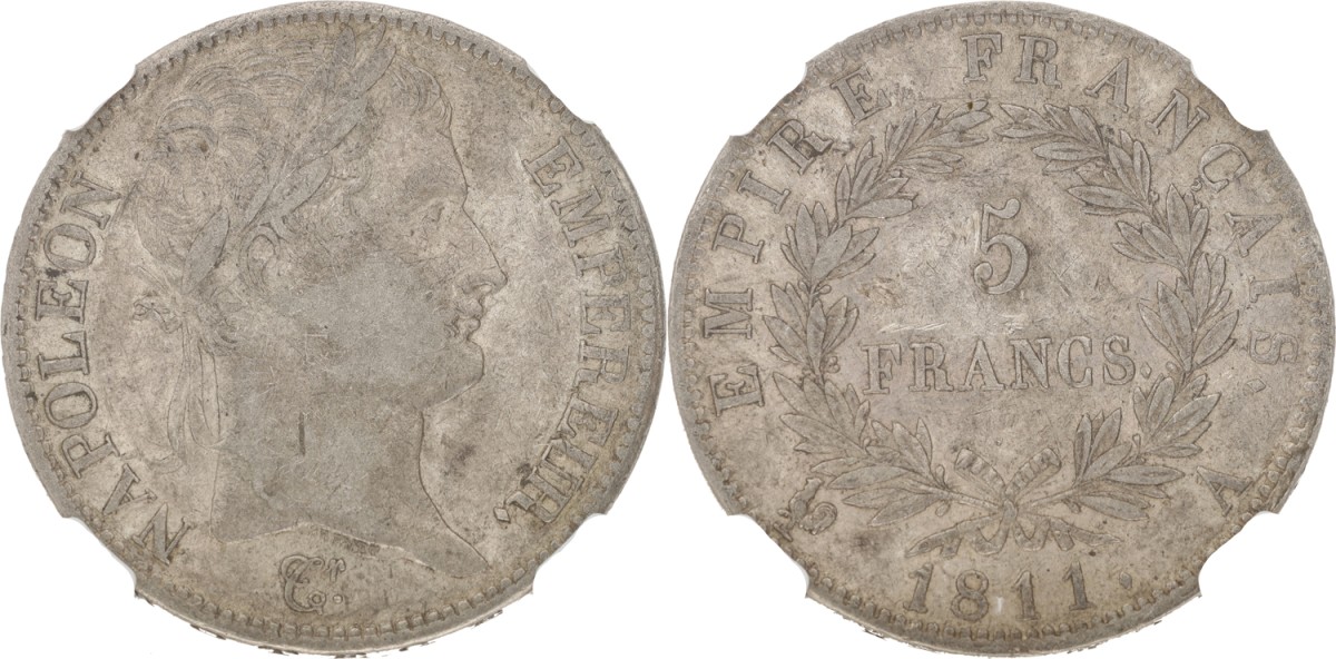 Goudwisselkantoor auction: France. Empire. Napoleon. 5 Francs. 1811 A. NGC graded. AU 50