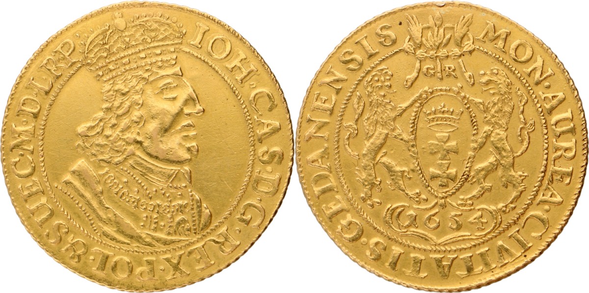 Goudwisselkantoor auction: Poland. Free city of Danzig. John II Casimir. 3 Ducat with dies of an 18 Ort. Later restrike. 1654. VF +