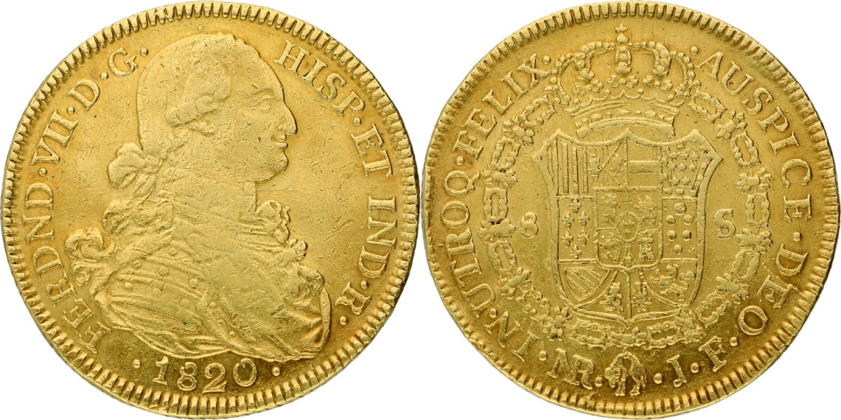 Goudwisselkantoor auction: Colombia. Ferdinand VII. 8 Escudo. 1820. VF.