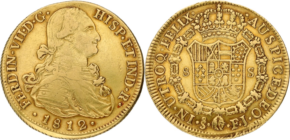 Goudwisselkantoor auction: Chile. Republic. Ferdinand VII. 8 Escudos. 1812. VF.
