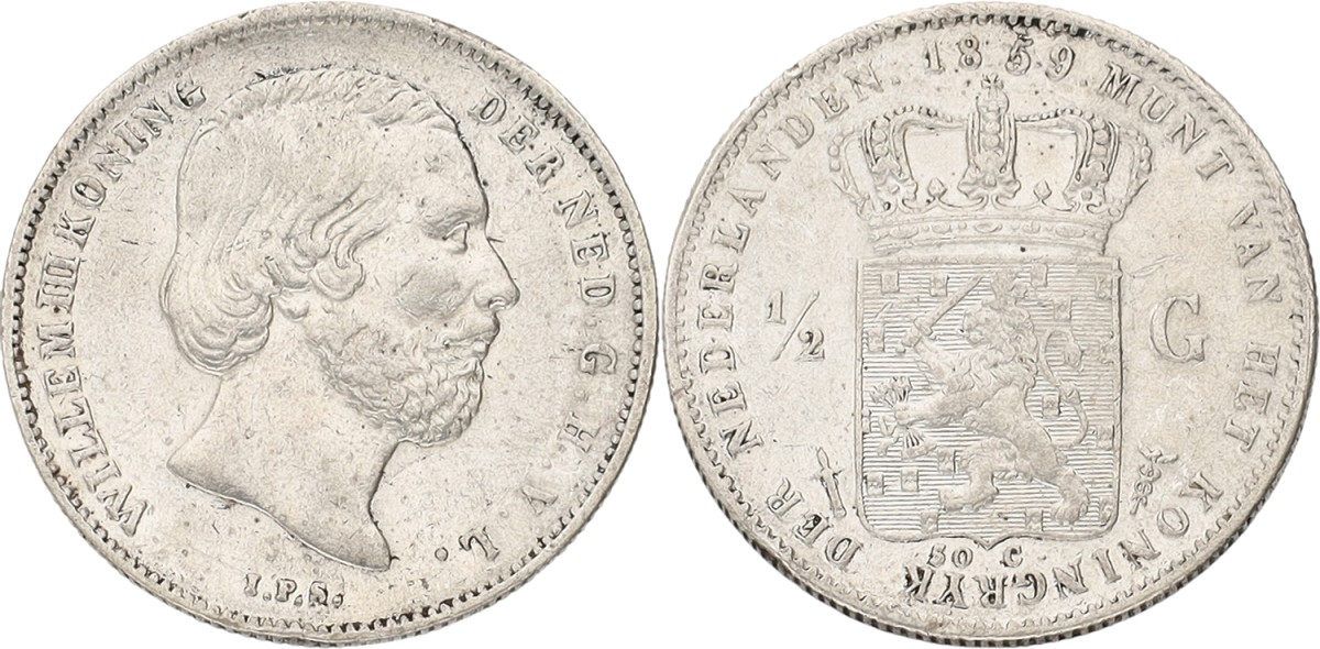 Goudwisselkantoor auction: ½ Gulden. Willem III. 1859. VF / XF