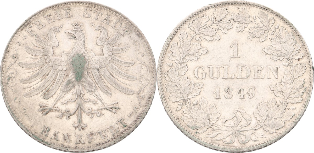 Goudwisselkantoor auction: German states. Frankfurt. 1 Gulden. 1849. XF.