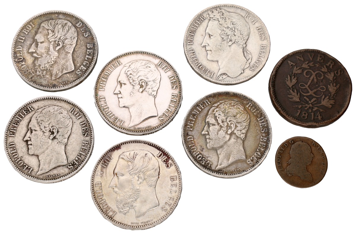 Goudwisselkantoor auction: Belgium. Lot (8) Mixed lot. Average VF.