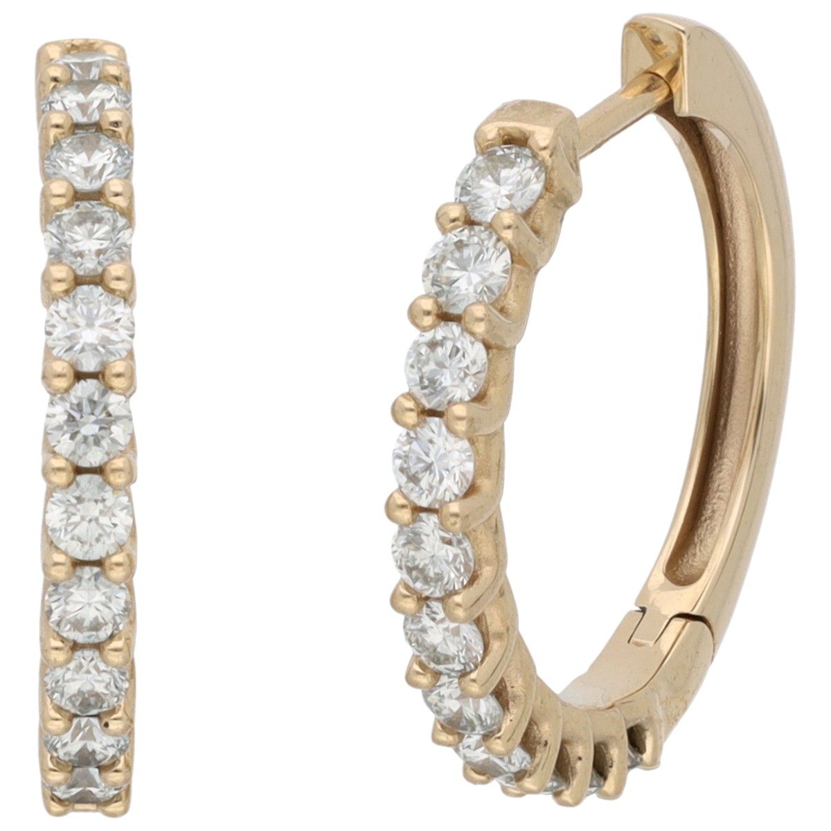 Goudwisselkantoor auction: Moncara 14K Yellow gold hoop earrings set with approx. 0.88 ct. diamonds