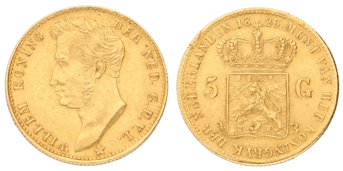 Goudwisselkantoor auction: 5 Gulden. Willem I. 1826 B. XF.