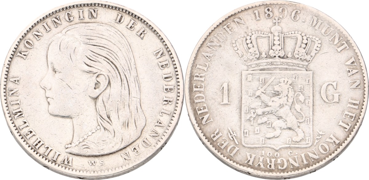 Goudwisselkantoor auction: 1 Gulden. Wilhelmina. 1896. VF -