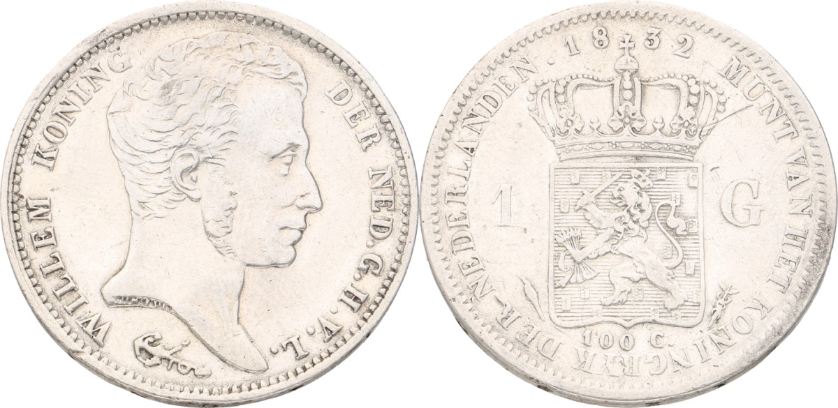 Goudwisselkantoor auction: 1 Gulden. Willem I. 1832. VF / XF