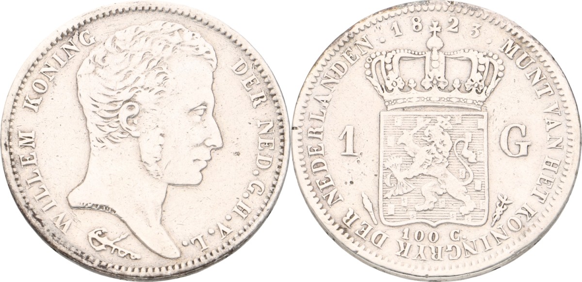 Goudwisselkantoor auction: 1 Gulden. Willem I. 1823. F / VF