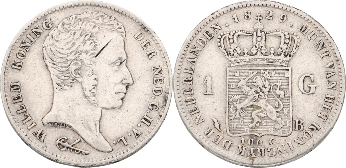 Goudwisselkantoor auction: 1 Gulden. Willem I. 1829. VF -