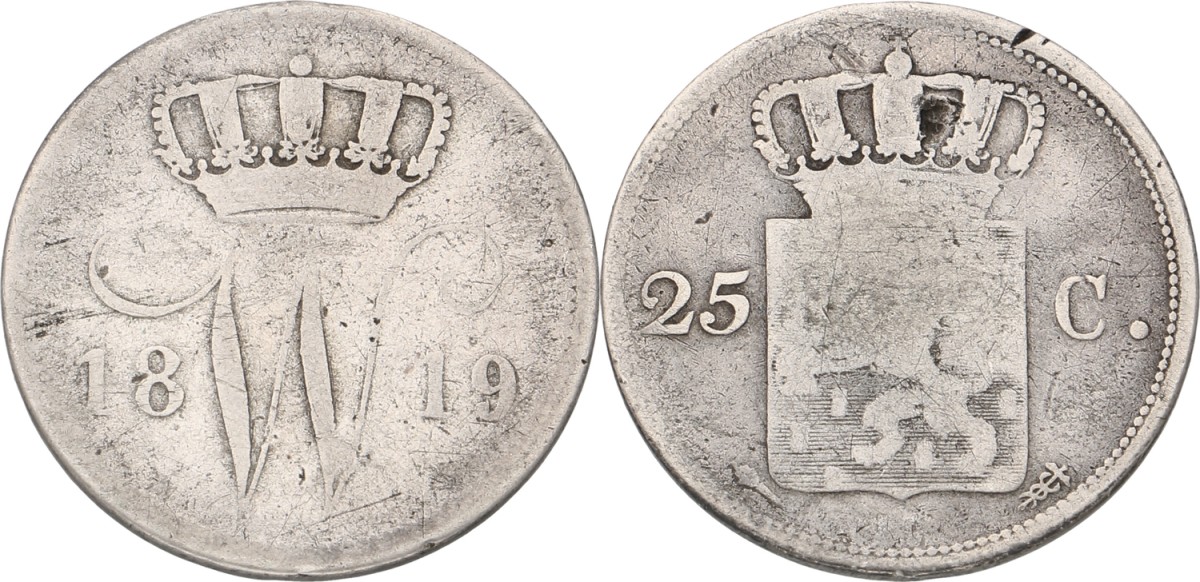 Goudwisselkantoor auction: 25 Cent. Willem I. 1819. F
