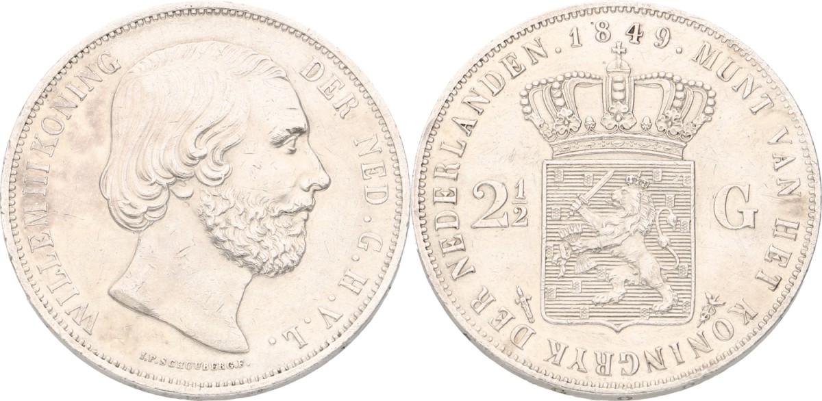 Goudwisselkantoor auction: 2½ Gulden. Willem III. 1849. XF