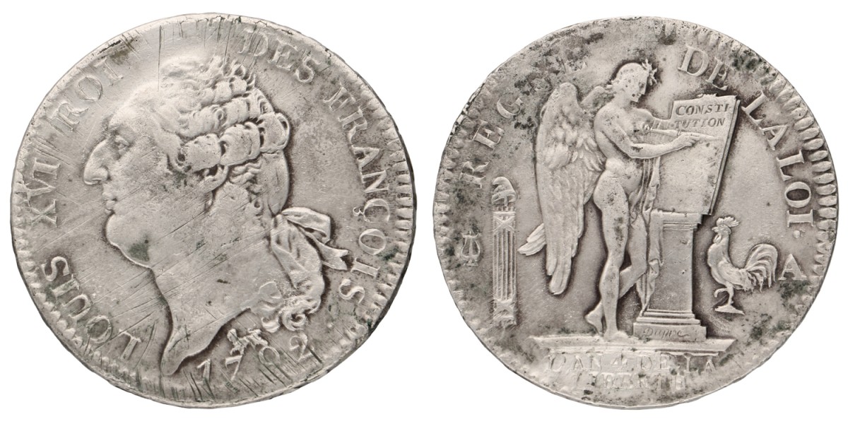 Goudwisselkantoor auction: France. Constitutional monarchy. Louis XVI. Ecu. 1792. VF -