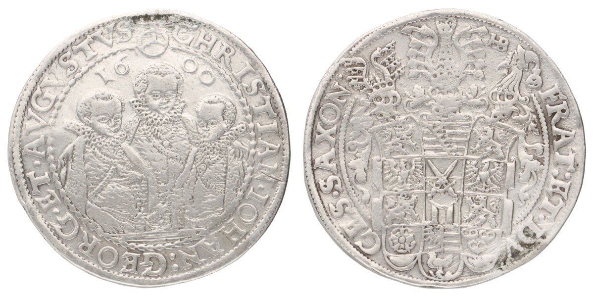 Goudwisselkantoor auction: German states. Saxony. Albertine line. Christian II, Hans Georg I & August. Thaler. 1600 HB. F / VF
