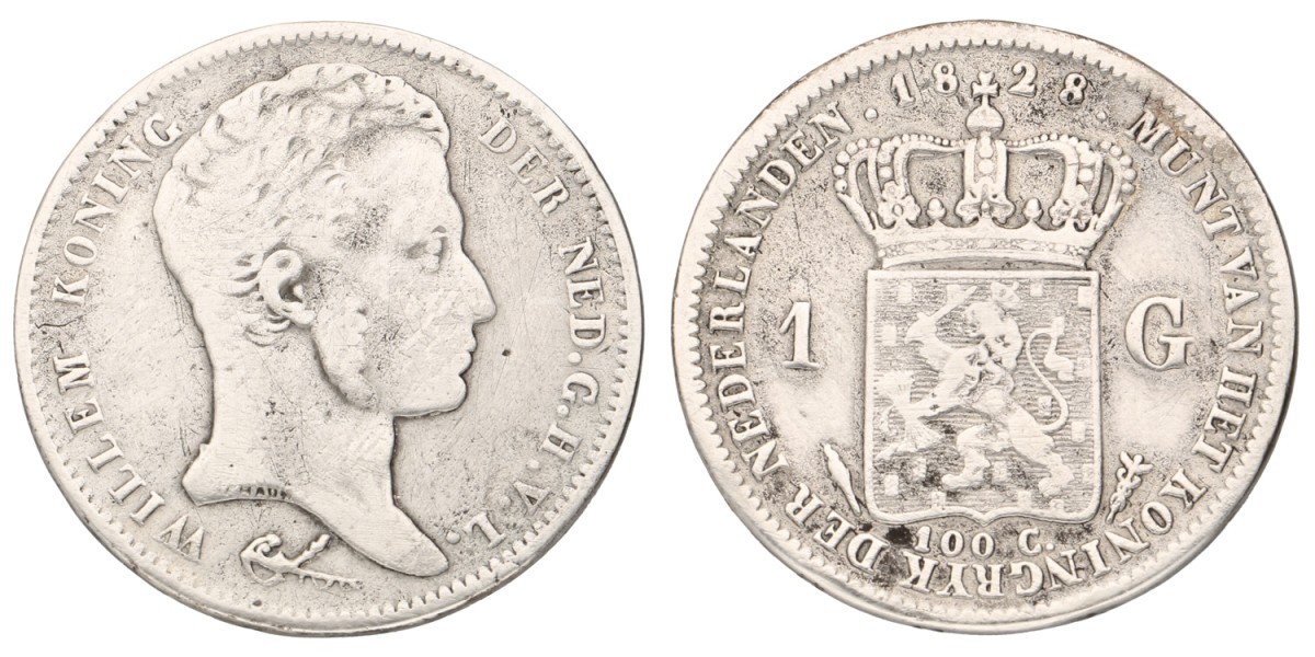 Goudwisselkantoor auction: 1 Gulden. Willem I. 1828 U. F