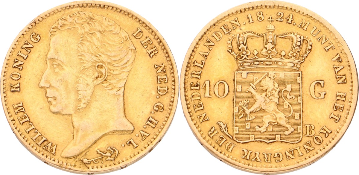 Goudwisselkantoor auction: 10 Gulden. Willem I. 1824. XF -