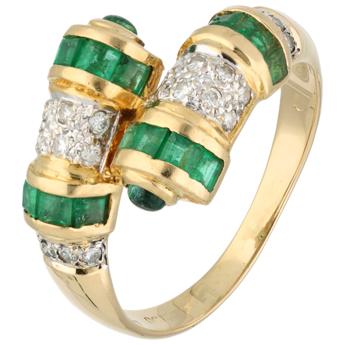 Goudwisselkantoor auction: 18K Yellow gold ring set with emerald and diamond