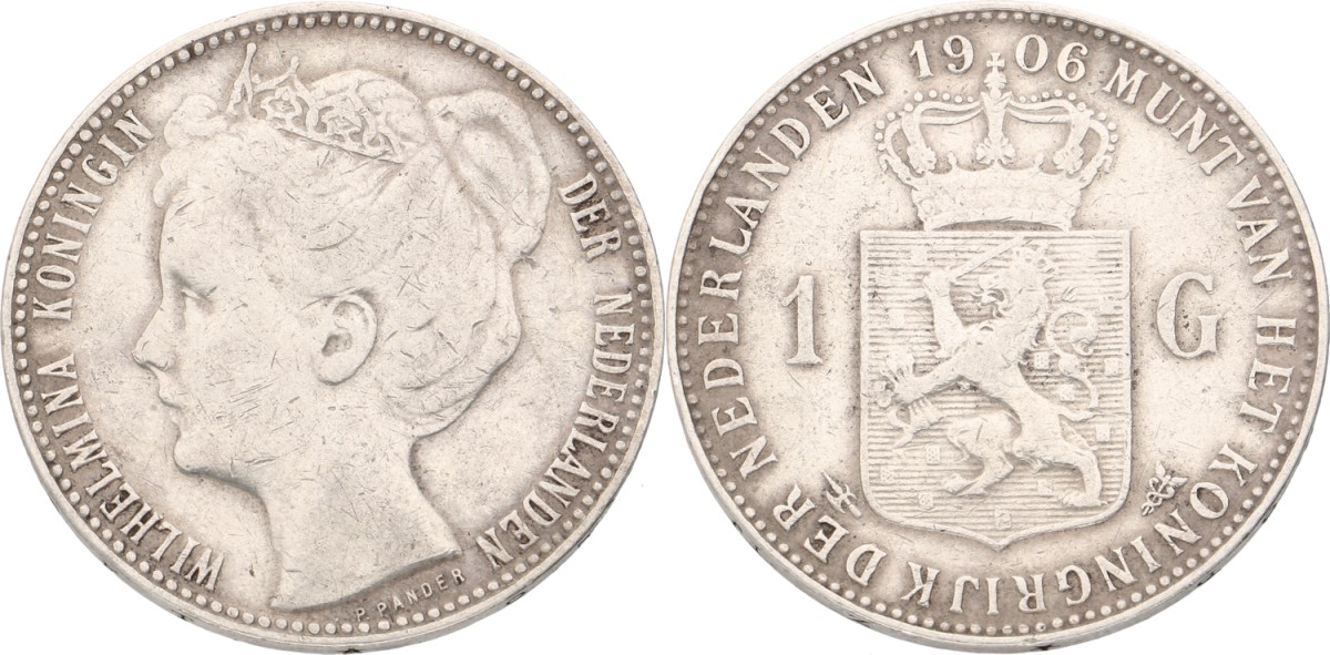 Goudwisselkantoor auction: 1 Gulden. Wilhelmina. 1906. VF -