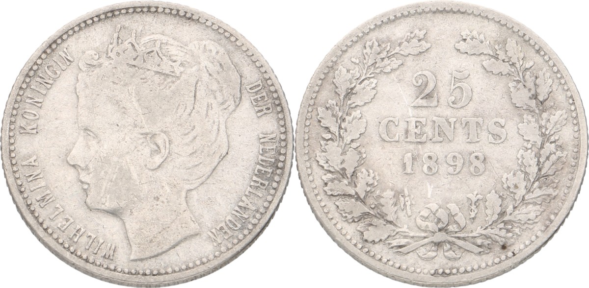 Goudwisselkantoor auction: 25 Cent. Wilhelmina. 1898. F / VF