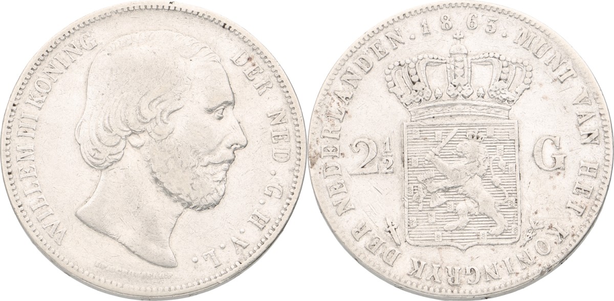 Goudwisselkantoor auction: 2½ Gulden. Willem III. 1863. F / VF