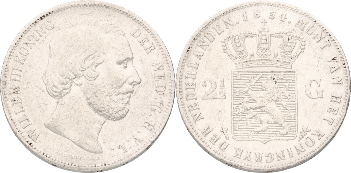 Goudwisselkantoor auction: 2½ Gulden. Willem III. 1854. VF