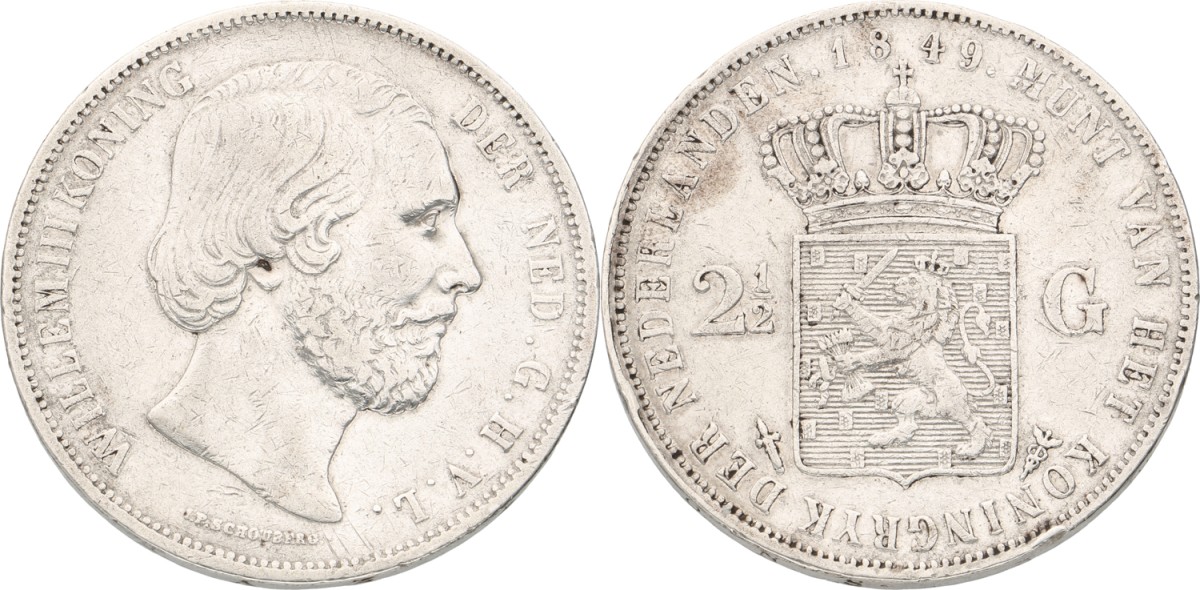 Goudwisselkantoor auction: 2½ Gulden. Willem III. 1849. VF