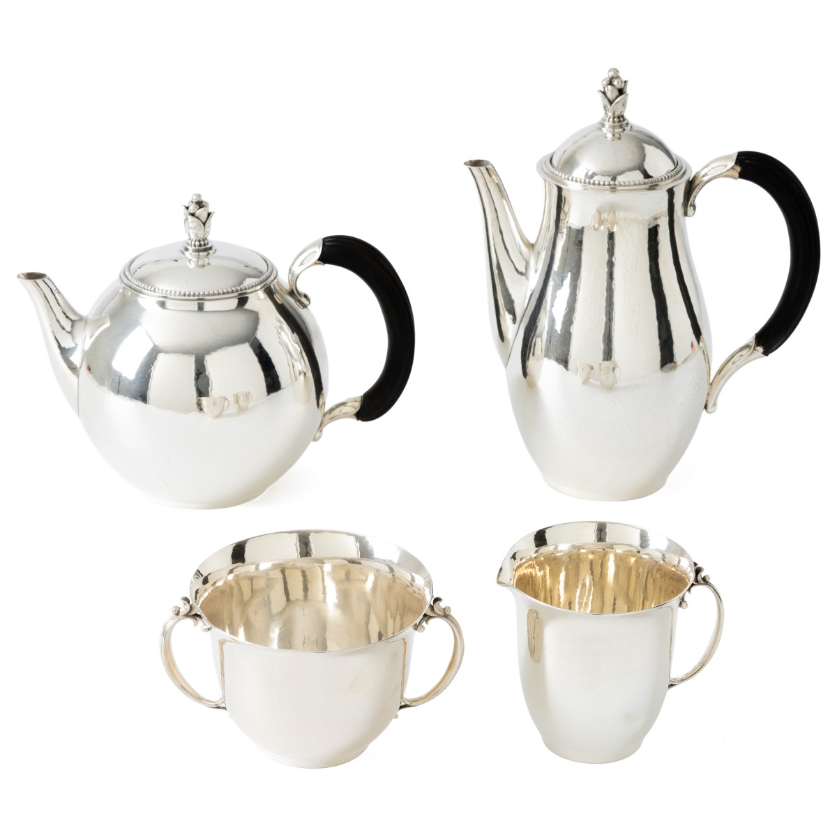 Goudwisselkantoor auction: Georg Jensen koffie- en theeservies (4), model 456A/456B door Harald Nielsen, Kopenhagen 1933-1944, zilver