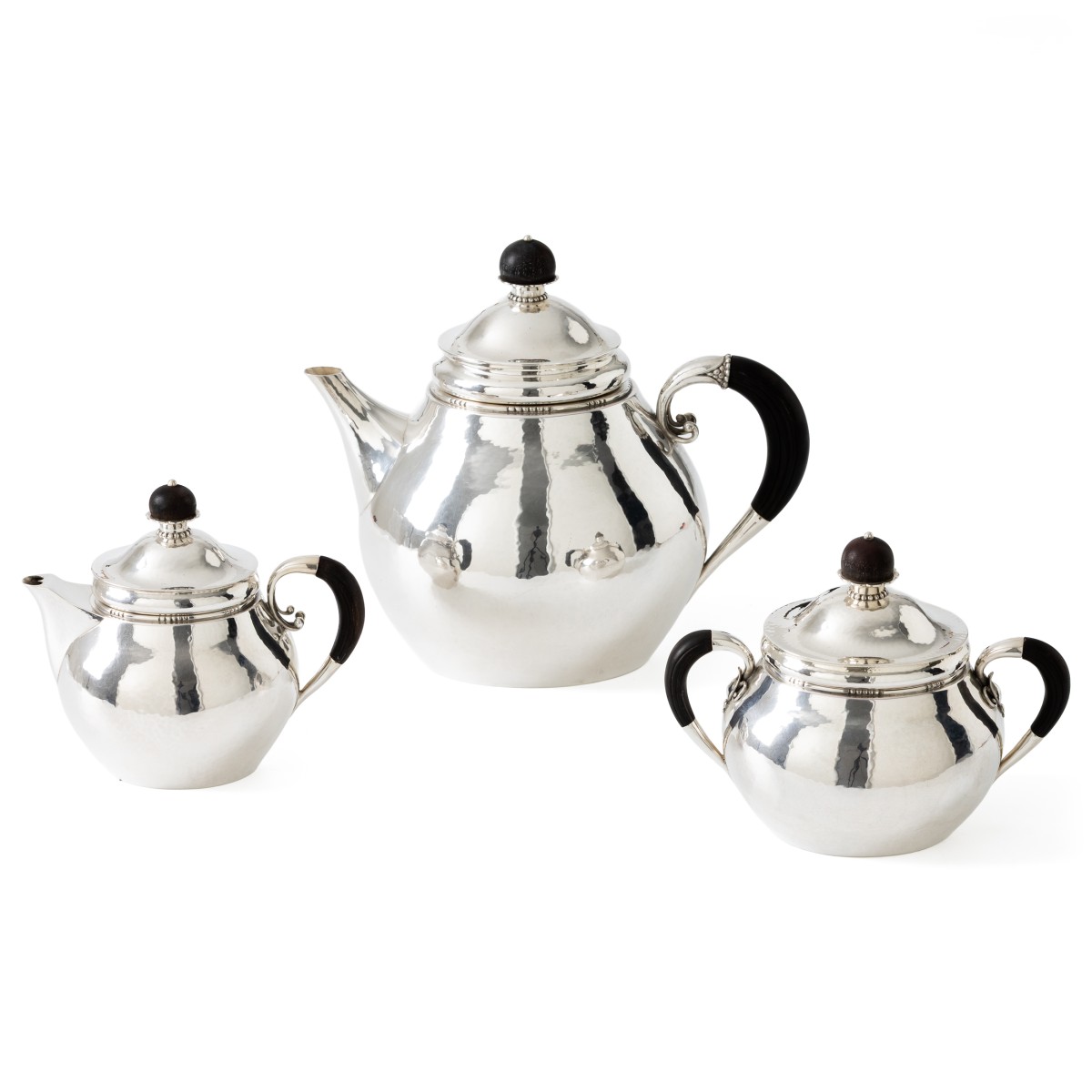 Goudwisselkantoor auction: Georg Jensen theeservies (3), model 251/251B door Johan Rohde, Kopenhagen 1925-1932, zilver