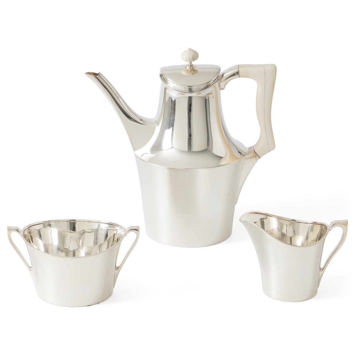 Goudwisselkantoor auction: Hans Hansen koffieservies (3), model 457, Kolding 1955, zilver