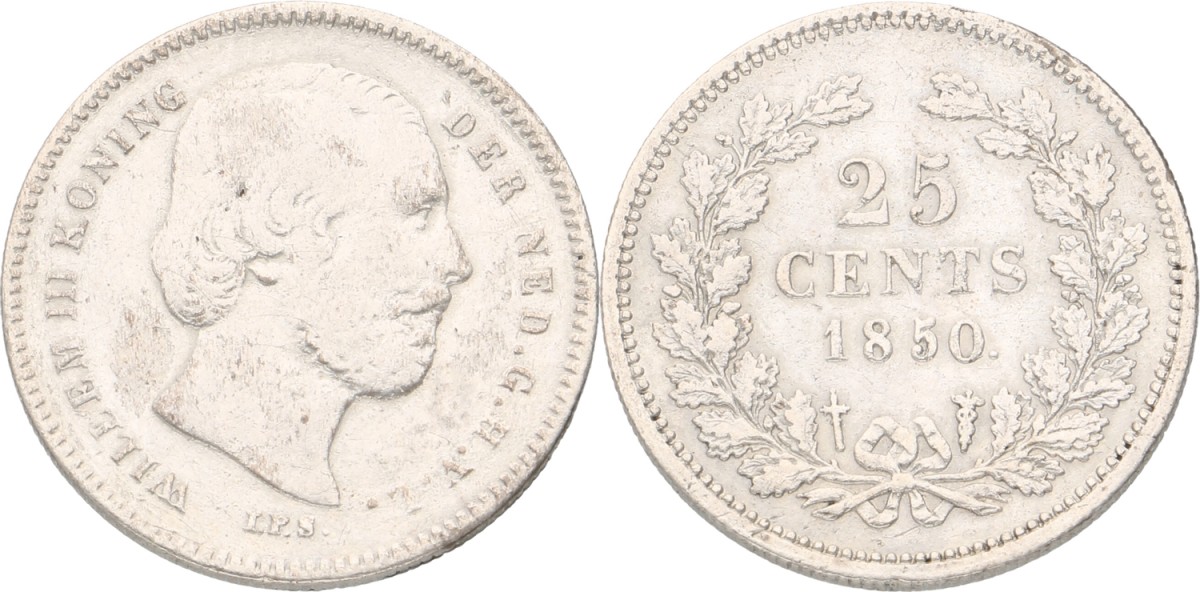 Goudwisselkantoor auction: 25 Cent. Willem III. 1850. F / VF
