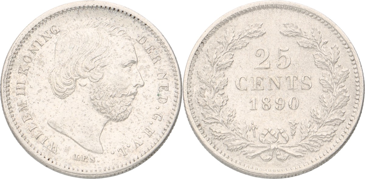 Goudwisselkantoor auction: 25 Cent. Willem III. 1890. With dot after date. XF