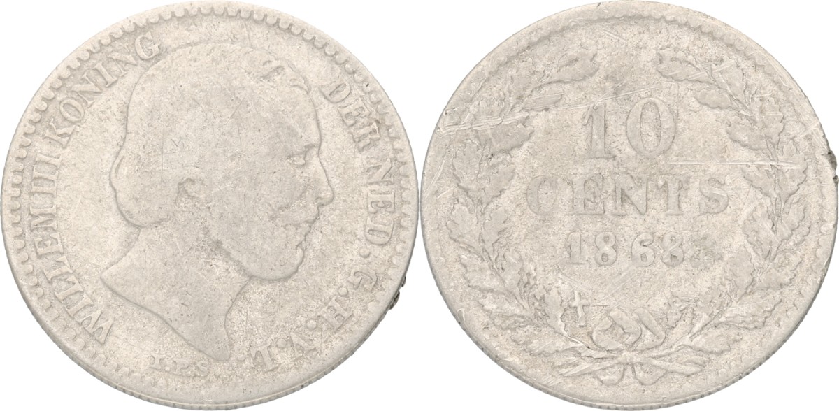 Goudwisselkantoor auction: 10 Cent. Willem III. 1868. F +