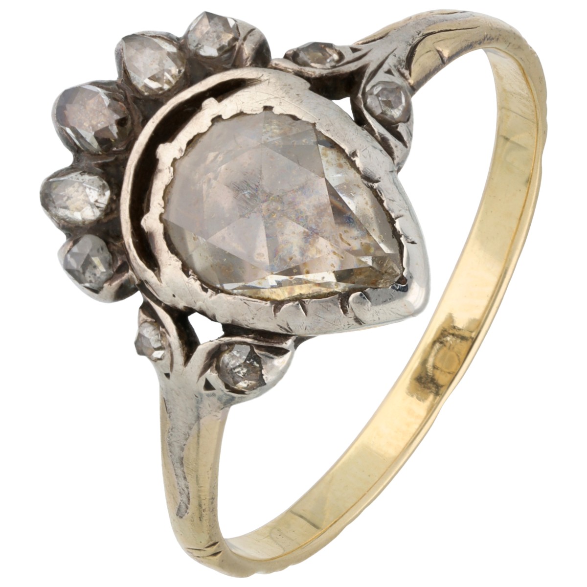 Goudwisselkantoor auction: 14K Geelgouden/zilveren ring bezet met diamant