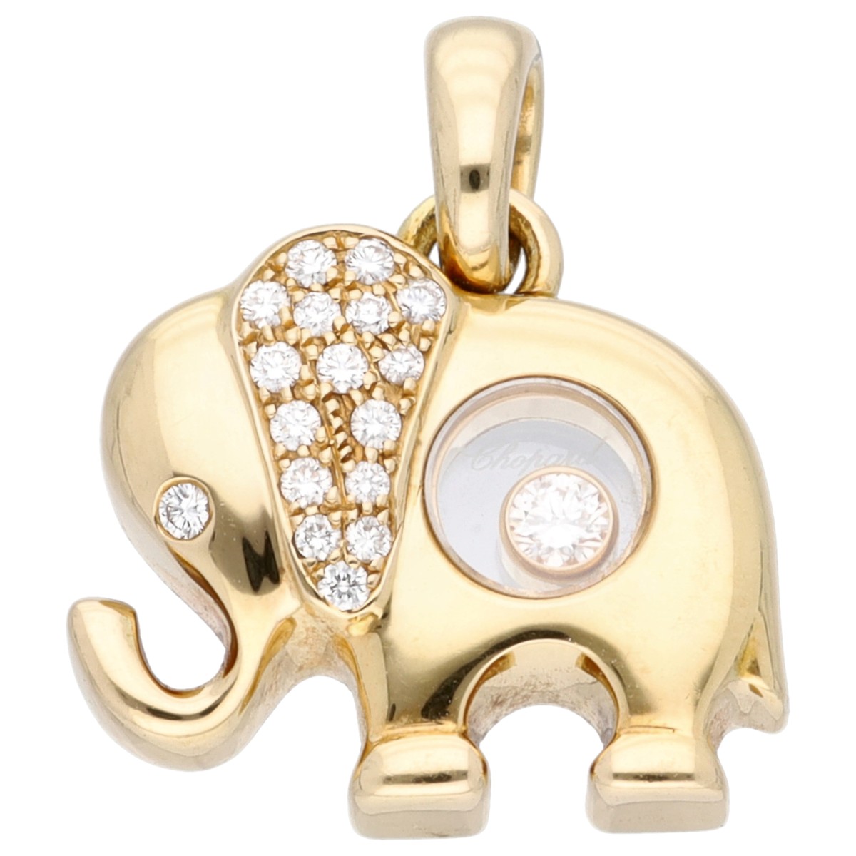 Goudwisselkantoor auction: Chopard 'Happy Diamonds Elephant' 18K Geelgouden hanger bezet met diamant