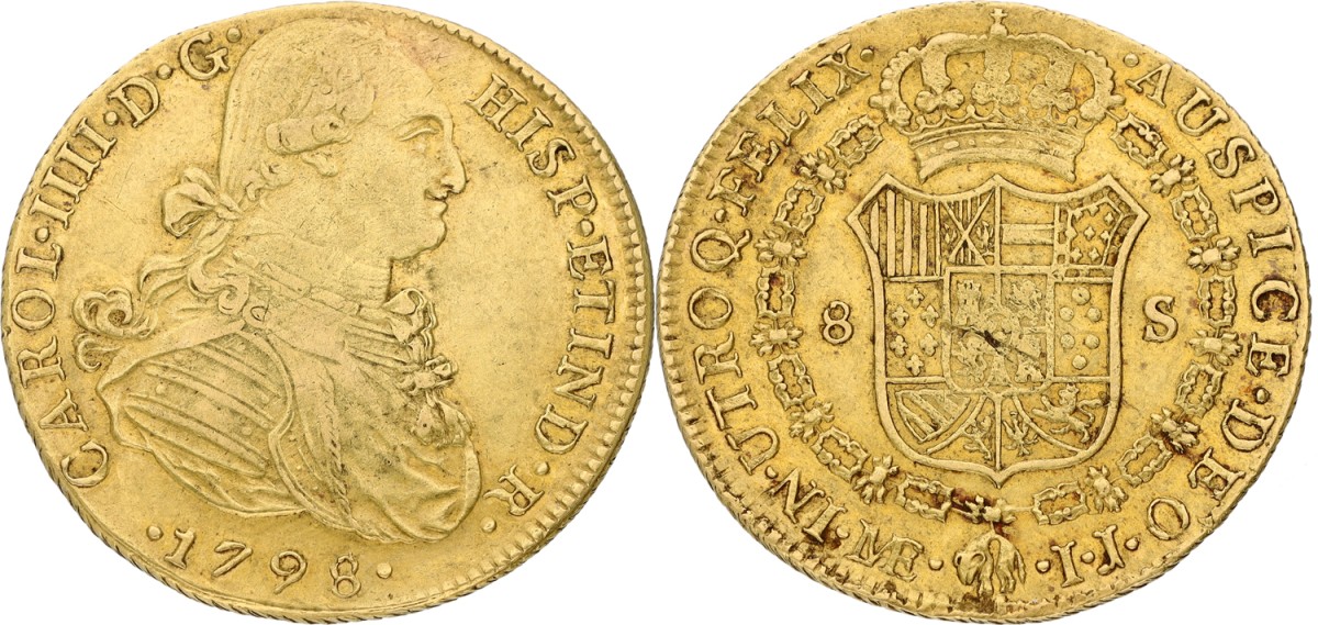 Goudwisselkantoor auction: Peru. Spanish colony. Charles IV. 8 Escudos. 1798 LIMAE IJ. VF