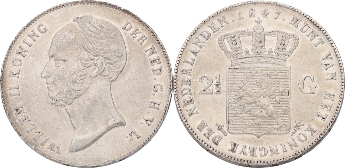 Goudwisselkantoor auction: 2½ Gulden. Willem II. 1847. VF / XF