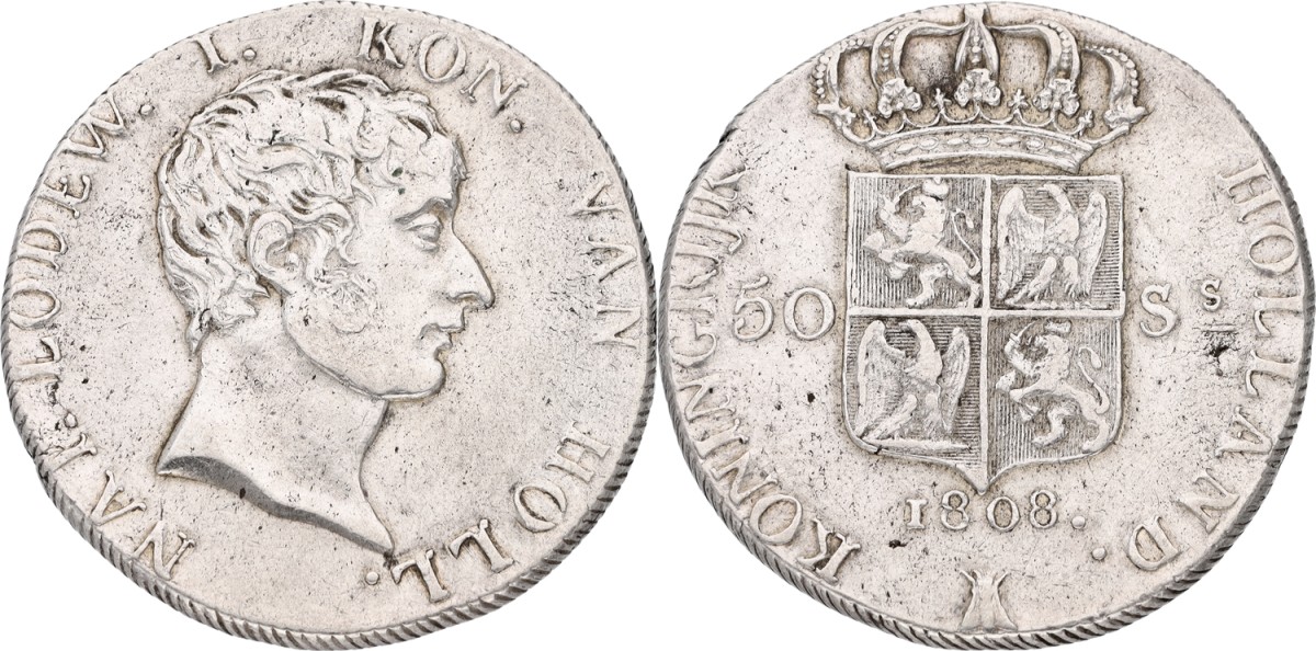 Goudwisselkantoor auction: 50 Stuivers. Lodewijk Napoleon. 1808. XF -