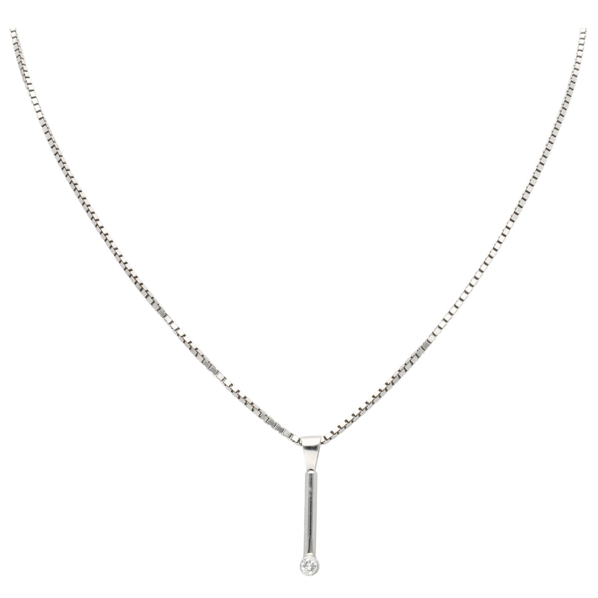 Goudwisselkantoor auction: 14K Witgouden collier bezet met diamant