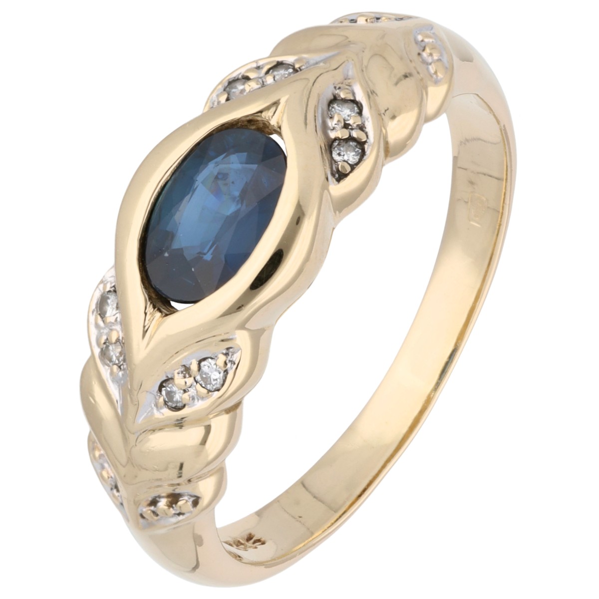 Goudwisselkantoor auction: 14K Bicolor gouden ring bezet met saffier en diamant